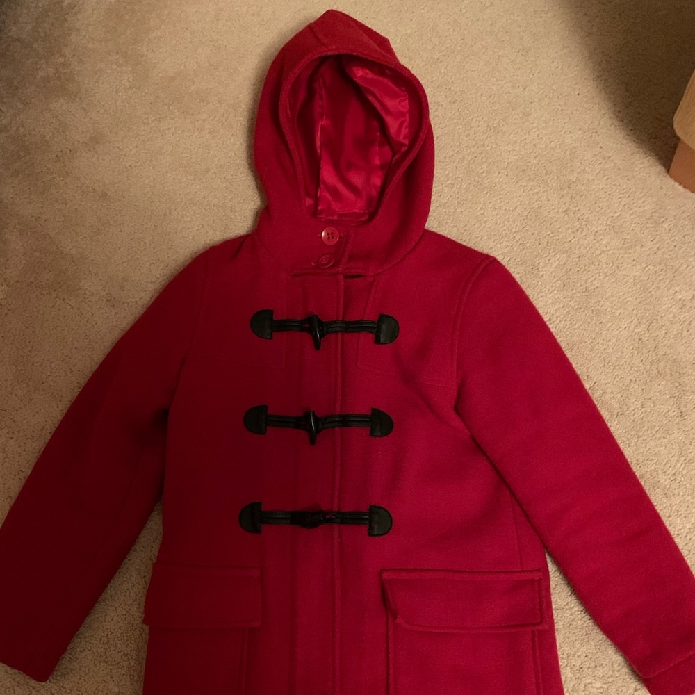 GAP red wool pea coat. Leather toggle closures